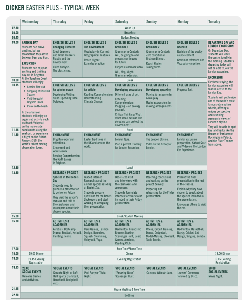Bede’sスプリングスクールEaster Programのスケジュール例(2026年版)