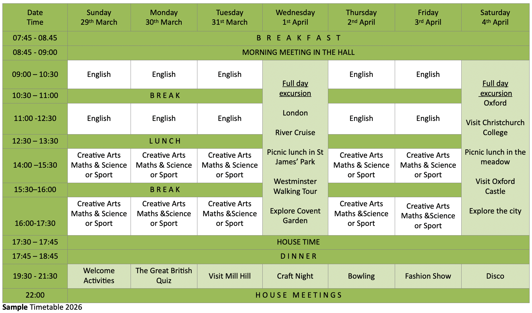 Mill Hill Spring 2026 Timetable